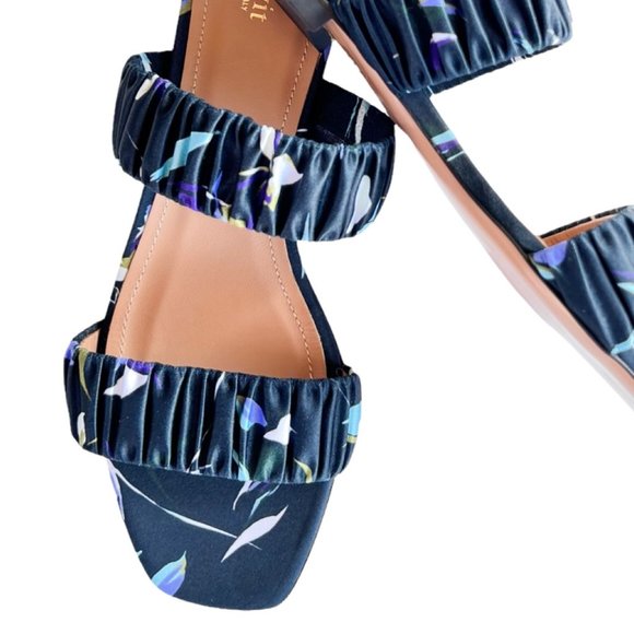 Nordstrom Lewit Elena Ruched Satin Flat Slide Sandal Navy Floral EU 38.5 US 8 - Picture 2 of 10